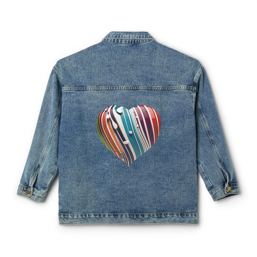Women's Denim Jacket with Striped Heart Back Patch – Casual Valentine's Gift