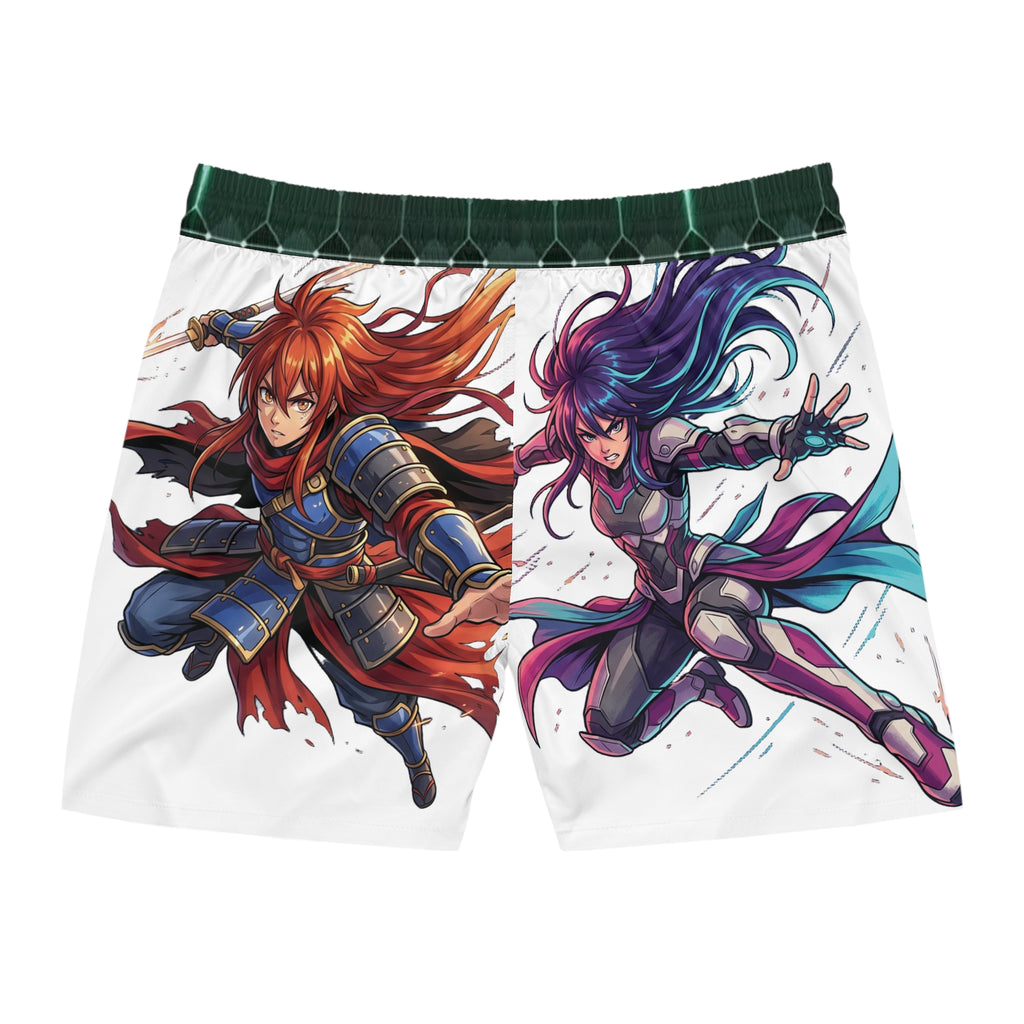 Anime Fantasy Warrior Swim Shorts — Dual Hero All-Over Print