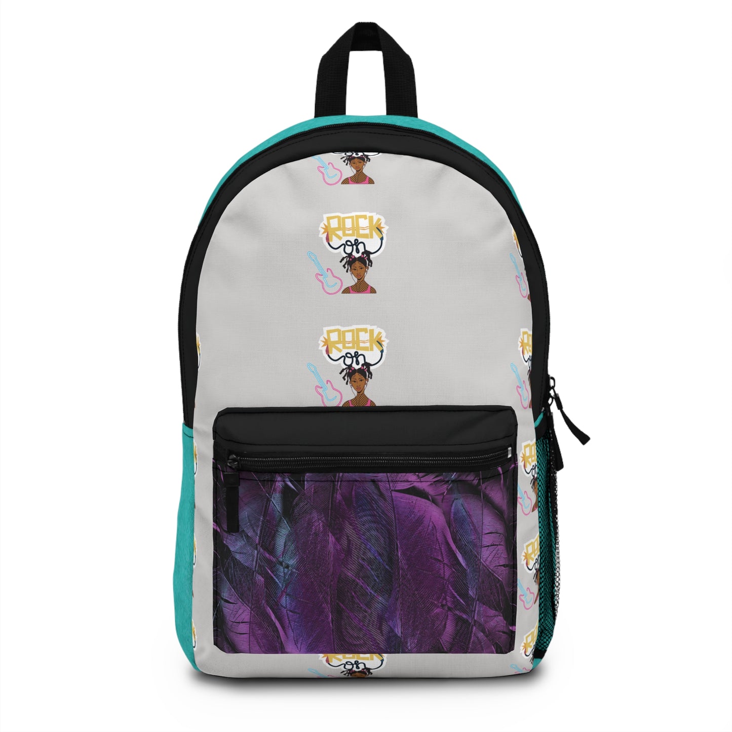 Retro Afro Rock Backpack — 'Been Rock' Patterned School Bag with Teal Accents