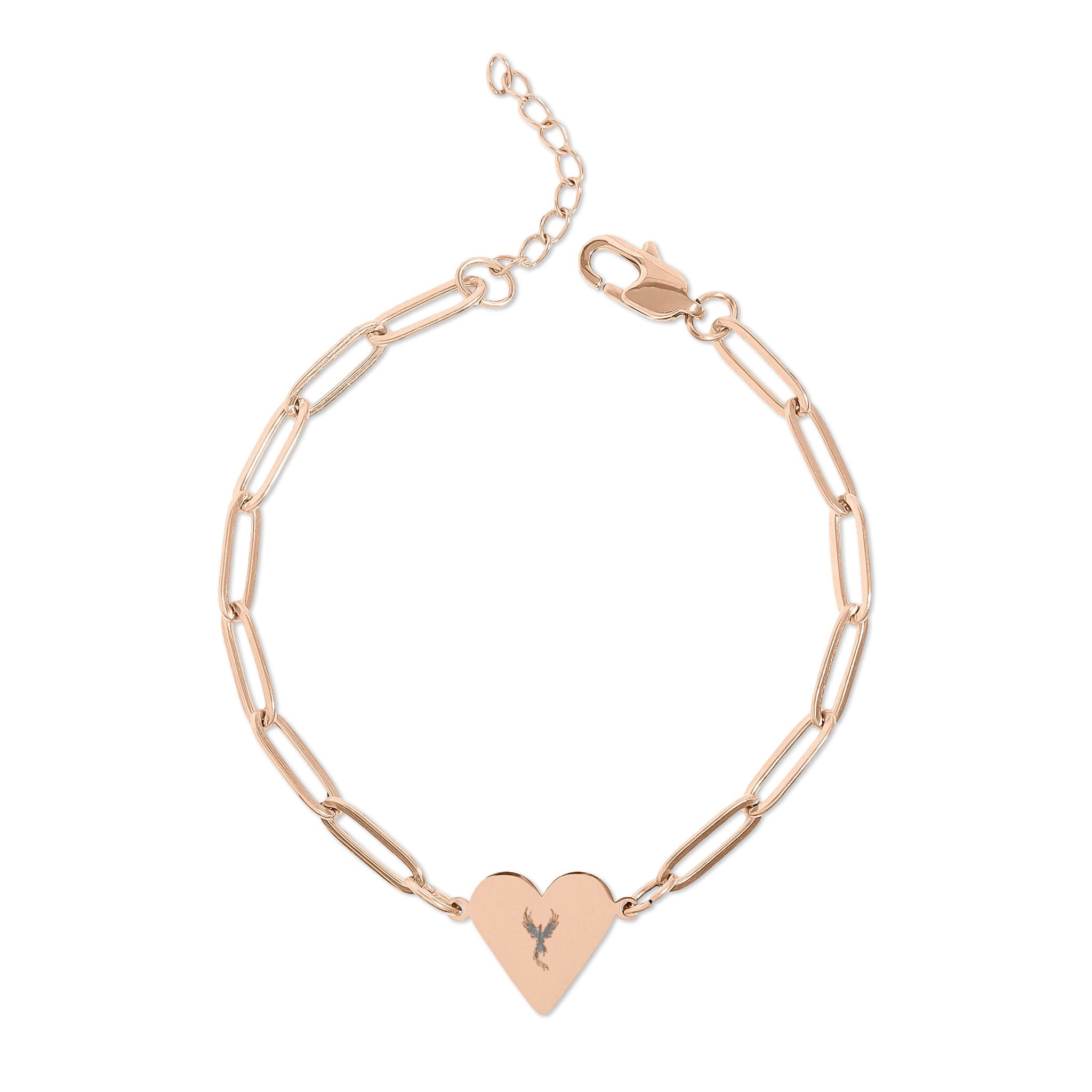 Engravable Paperclip Bracelet with Heart Pendant - Personalized Initial Jewelry