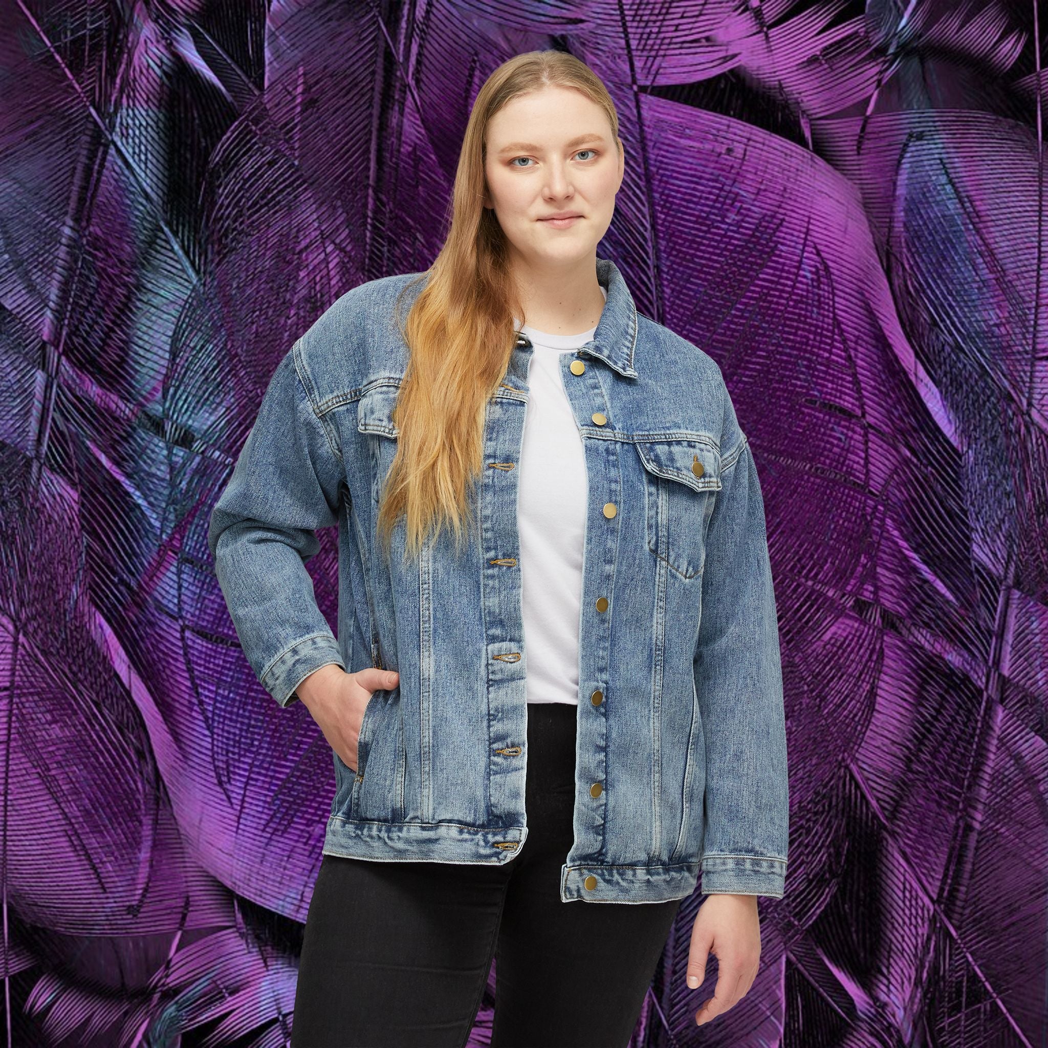 Women's Denim Jacket with Striped Heart Back Patch – Casual Valentine's Gift