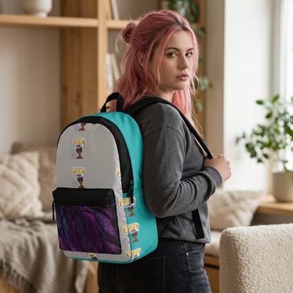 Retro Afro Rock Backpack — 'Been Rock' Patterned School Bag with Teal Accents