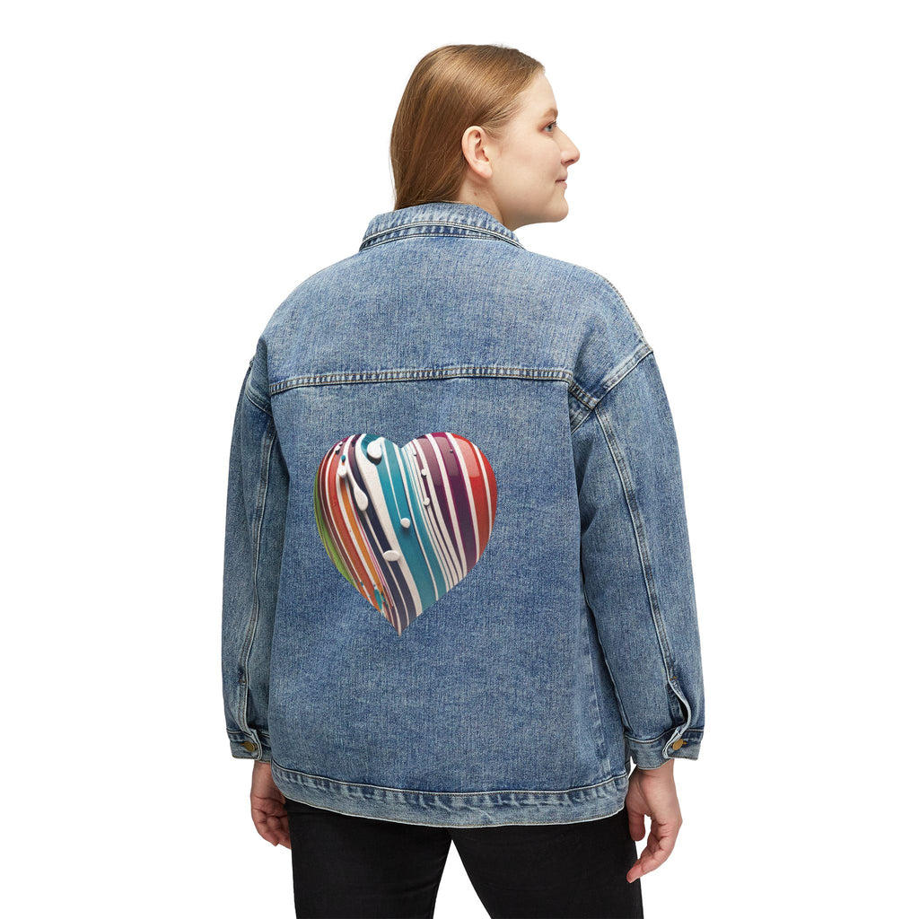 Women's Denim Jacket with Striped Heart Back Patch – Casual Valentine's Gift