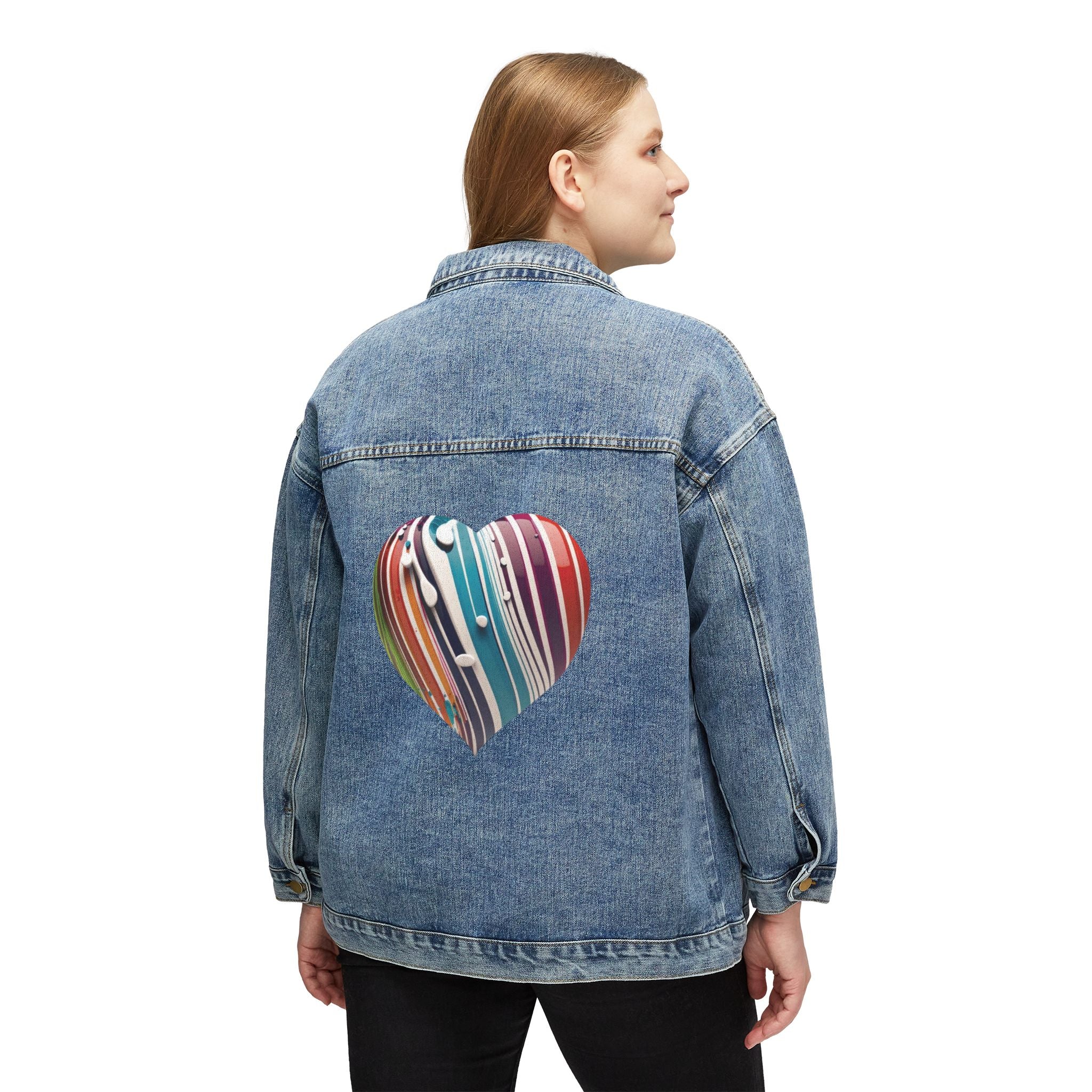 Women's Denim Jacket with Striped Heart Back Patch – Casual Valentine's Gift
