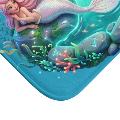 Mermaid Family Bath Mat — Colorful Underwater Ocean Decor