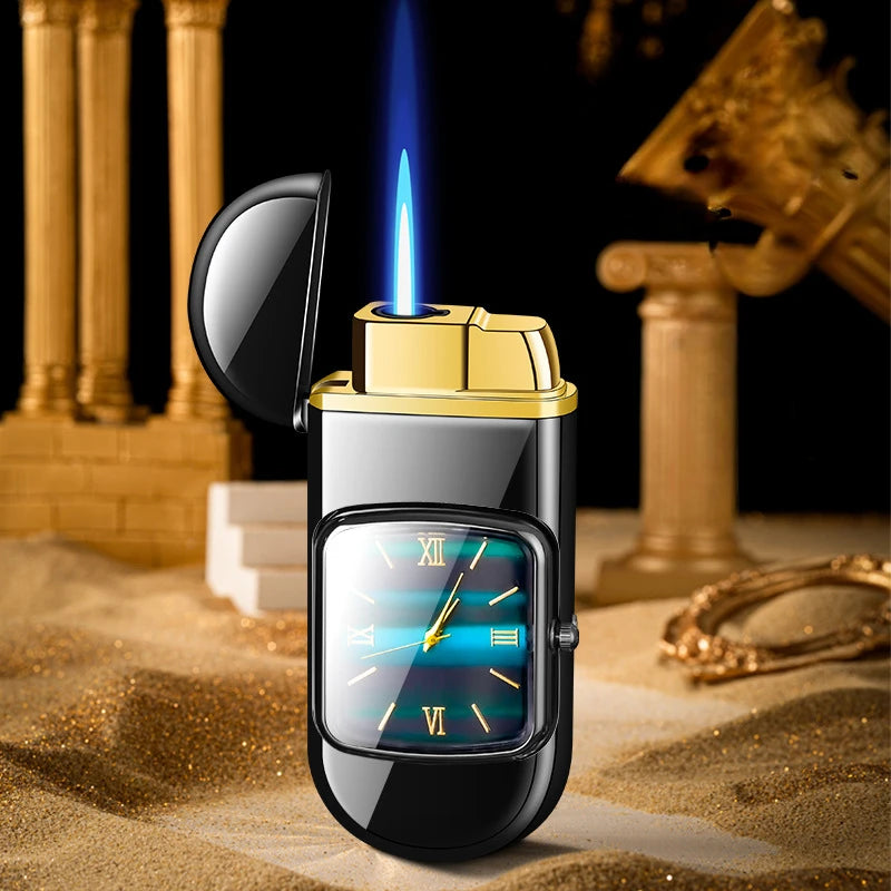 Unusual Portable Watch Metal Windproof Cigar Cigarette Gas Lighter Jet Torch Lighters Smoking Accessories Butane Gadgets for Men